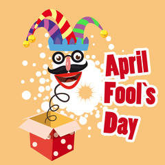 Jack in the box toy, springing out of a box. Cartoon vector illustration.