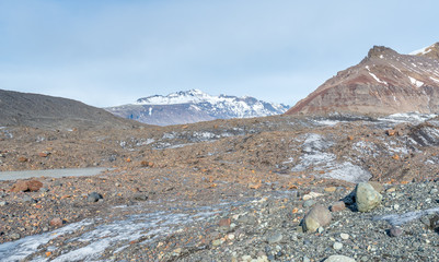 Mountains near entrance of ice cave in Iceland