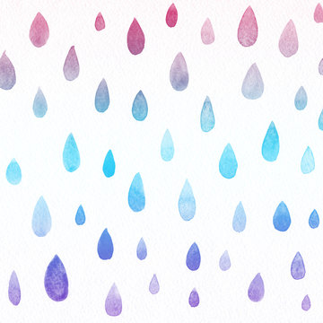 Colorful hand painted rain drops. Watercolor illustration