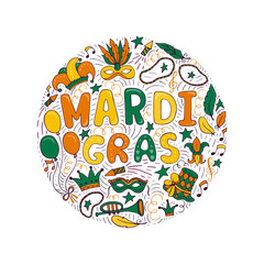  Mardi Gras elements and lettering