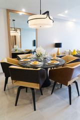 Dining table setting for dinner party at home