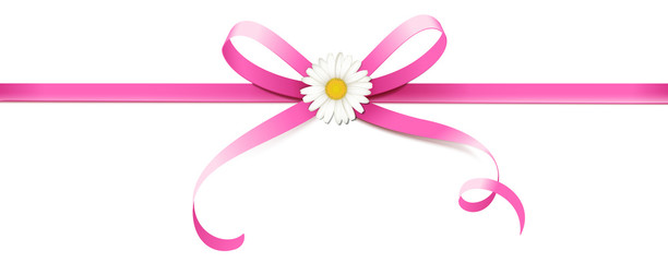 Rosa Schleife mit Margeriten Blüte, mittig