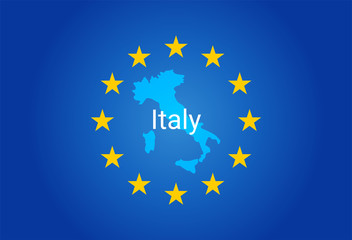 EU - European Union flag and Map of Italy. vector