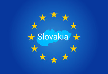 EU - European Union flag and Map of Slovakia. vector