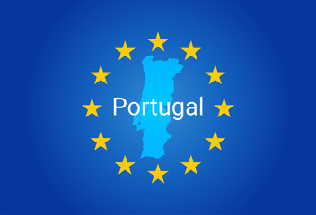 EU - European Union flag and Map of Portugal. vector