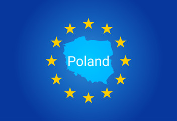 EU - European Union flag and Map of Poland. vector