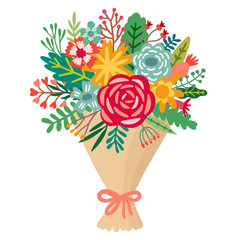Obraz premium Vector flower bouquet. Floral bunch illustration