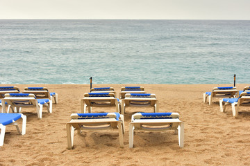 Coast of the Mediterranean Sea. Equipped beach for recreation.