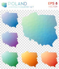 Obraz premium Poland geometric polygonal maps, mosaic style country collection. Alluring low poly style, modern design. Poland polygonal maps for infographics or presentation.