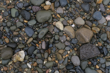 Rocky textures with round stones of different colors and sand aswell as dirt inbetween - beach seaside
