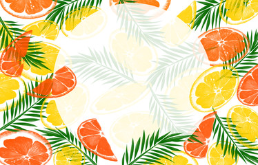 Oranges, lemons, tropical leaves