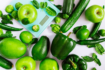 fresh healthy green food on plate with wight. healthy food concept. white background