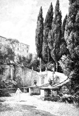Villa d'Este in Tivoli - Priester beim Spaziergang