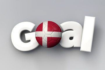 Football goal with a denmark flag soccer ball. 3D Rendering
