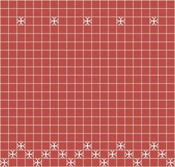 Tile decoration. Red square tiles with decor. Interior design for kitchen, bathroom, toilet. Background pattern. Decor element.
