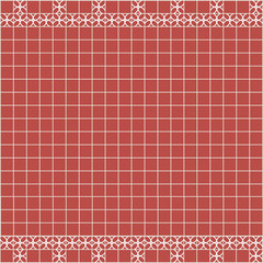 Tile decoration. Red square tiles with decor. Interior design for kitchen, bathroom, toilet. Background pattern. Decor element.
