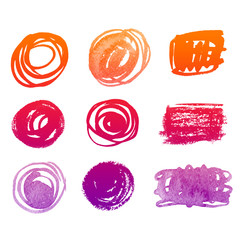 Bright colors watercolor paint stains. Colorful backgrounds set. Web elements for icons, banners and labels. Isolated shapes on white background.