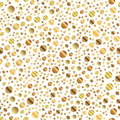 Golden dots seamless pattern on white background. Brilliant gradient golden dots endless random scattered confetti on white background. Confetti fall chaotic decor. Modern creative pattern.