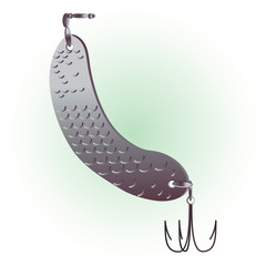 Vector icon of fishing bait. Monochrome drawing on soft blue round background. Can be used in postcards, posters, textiles, logo for fishing club.