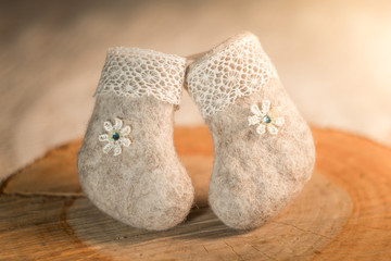 Decorative souvenir, handmade felt boots