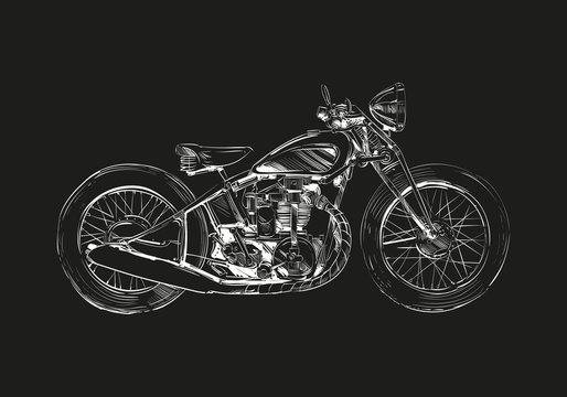 Hand drawn sketch classic motorcycle. Vector illustration design concept