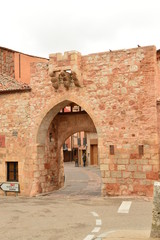 Fototapeta na wymiar Entrance To The Town Of Ayllon Cradle Of The Red Towns In addition Of Beautiful Medieval Town In Segovia. Architecture Landscapes Travel Rural Environment. October 21, 2017. Ayllon Segovia Spain.