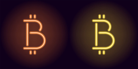 Orange and yellow neon bitcoin sign