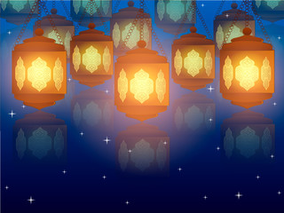 Ramadan Kareem Lanterns in the night. Vector Illustration