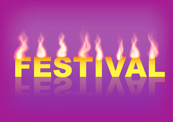 Word Festival with flames on the purple background. Vector illustration.