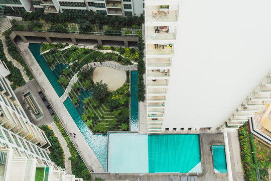 From above turquoise pool