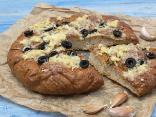 Italian bread with olives. 