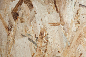 Pressed wooden shavings of different sizes from the carpentry shop decoration as a texture