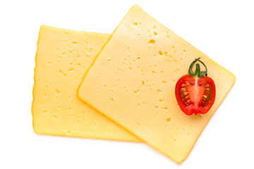 Cheese slice isolated on the white background.