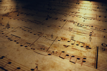 Atmospheric music background with notes on old brown paper 3d illustration