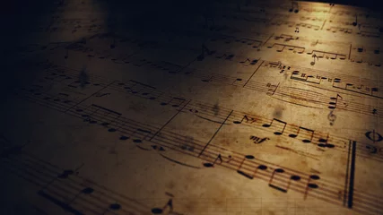 Fotobehang Atmospheric music background with notes on old brown paper 3d illustration © flashmovie