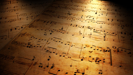 Atmospheric music background with notes on old brown paper 3d illustration