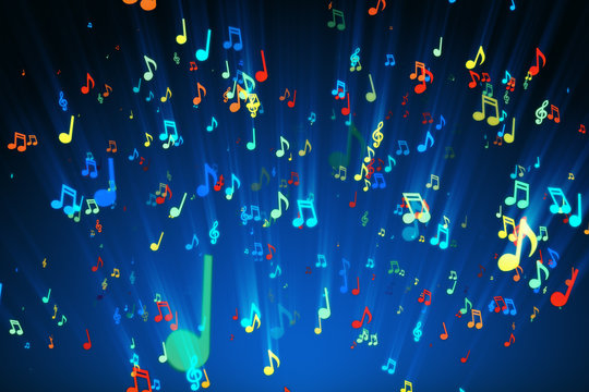 Seamless animation of colorful musical notes for music videos, LED screens and projections at night clubs, concerts, festival, exhibition, celebration, wedding and fashion events. 3d illustration