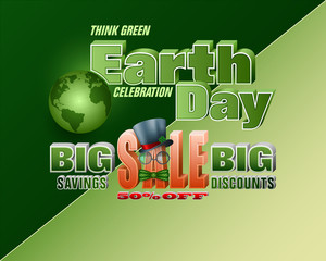 
Celebration, design, background with 3d texts and Earth globe for Earth day, sales commercial event; Vector illustration