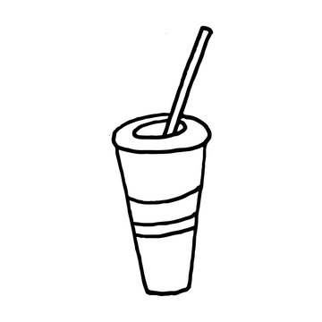 Sweet cartoon hand drawn drink illustration. Cute vector black and white drink illustration. Isolated monochrome doodle drink illustration on white background.