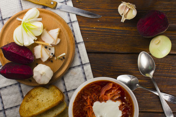 plate with a winter soup-borscht