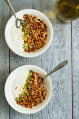 bunch green grapes on a grey wooden background