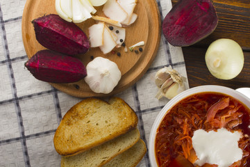 plate with a winter soup-borscht