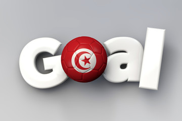 Football goal with a Tunisia flag soccer ball. 3D Rendering