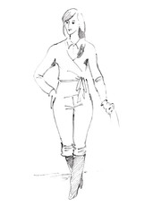 Sketch of girl vector graphic illustration. - 197391170