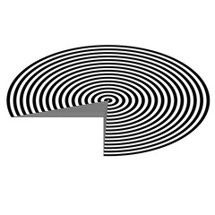 Abstract black and white striped background. Geometric circular object with visual distortion effect. Optical illusion. Op art.