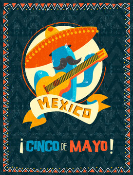 Cinco de mayo mexican mariachi cactus poster