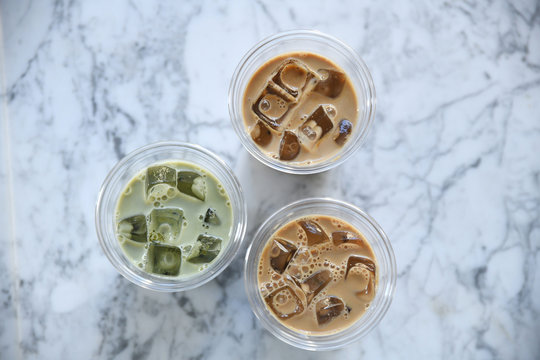 Three iced coffee drinks