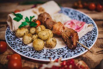 shish kebabs on the table	