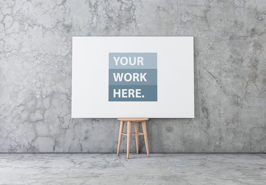 Horizontal Canvas Mockup on Wooden Chair