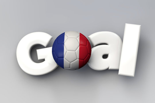 Football goal with a France flag soccer ball. 3D Rendering